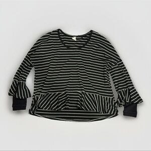 Free People We The Free Ruffle Sleeve Peplum Hem Blouse Top Black Green Size M